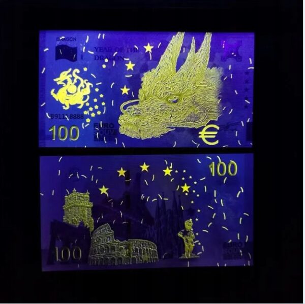 Kolekcjonerski Banknot Pamiątkowy 100 Euro Souvenir Rok Smoka Smart UNC UV - obrazek 2