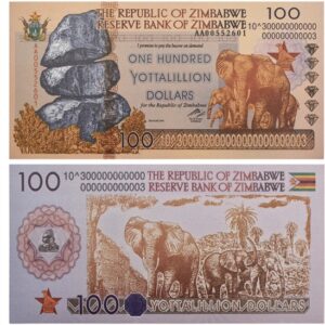 Banknot Kolekcjonerski 100 Yottalillion Dolarów Zimbabwe UV UNC