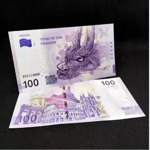Kolekcjonerski Banknot Pamiątkowy 100 Euro Souvenir Rok Smoka Smart UNC UV - obrazek 4