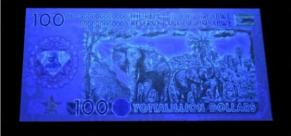 Banknot Kolekcjonerski 100 Yottalillion Dolarów Zimbabwe UV UNC - obrazek 4