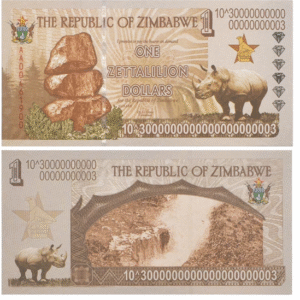 Unikat Kolekcjonerski Banknot 1 Zettalilion Dolarów Zimbabwe UNC UV xshop