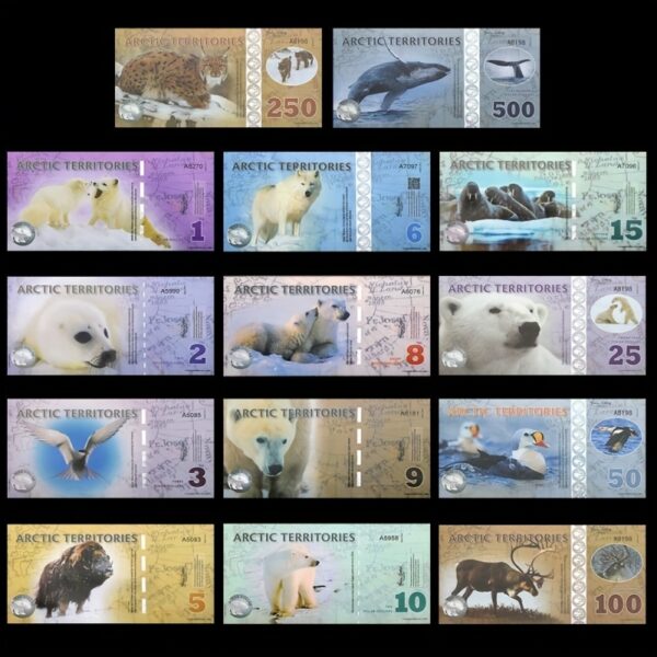 Kolekcja 14 Banknotów Terytoria Arktyczne dla Miłośników Przyrody UNC xshop - obrazek 2