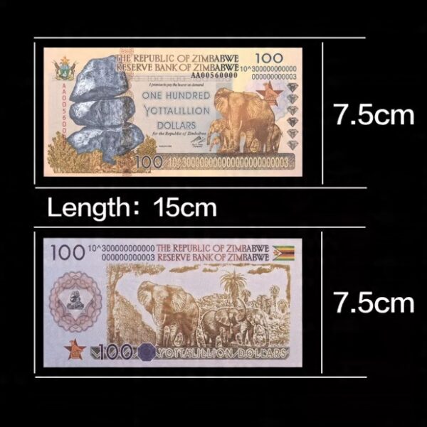 Banknot Kolekcjonerski 100 Yottalillion Dolarów Zimbabwe UV UNC - obrazek 5